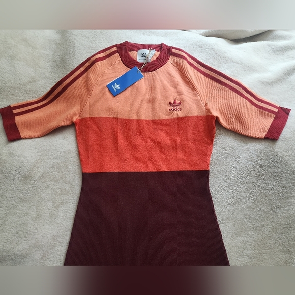 Adidas X KSENIASCHNAIDER Tricolor Knit Dress Coral Fusion/Bright Red/Shadow NWT - Picture 14 of 16